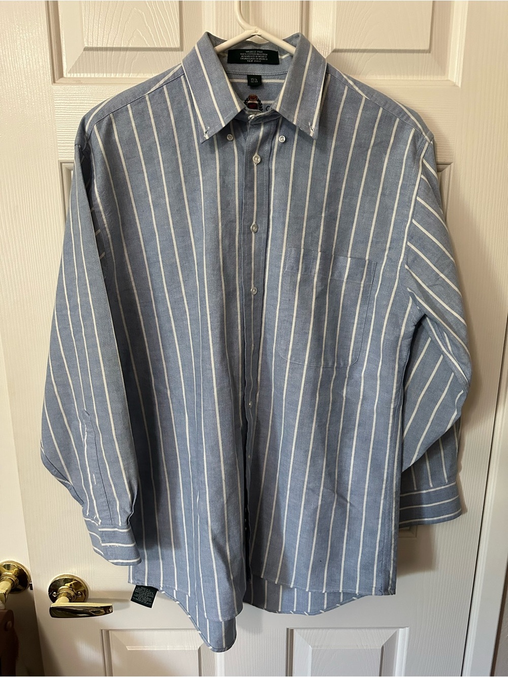 Hunt Club Blue and White Vertical Stripe Button-Down Shirt
